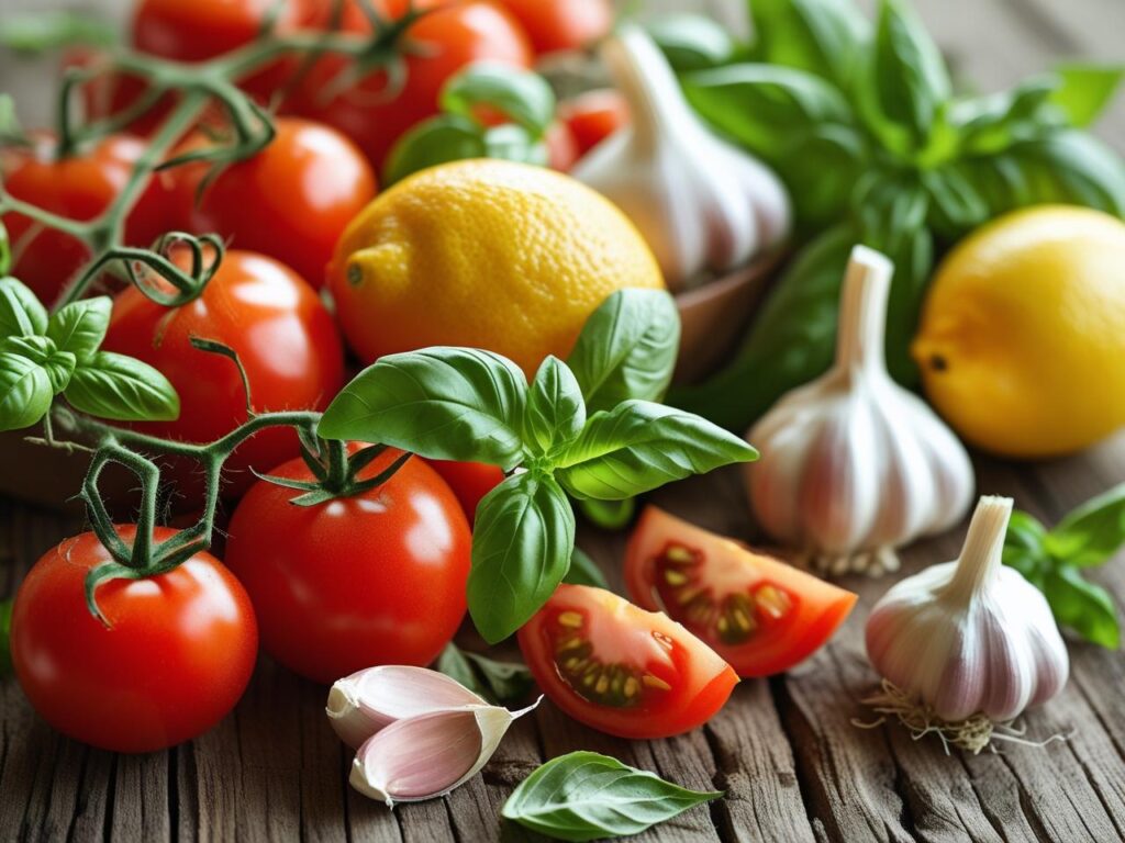 Tomate e outras especiarias utilizadas em receitas naturais.
